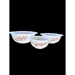 Rare MCM Glasbake Jewel Tea Autumn Leaf Cinderella Nesting Mixing Bowls Set of 3